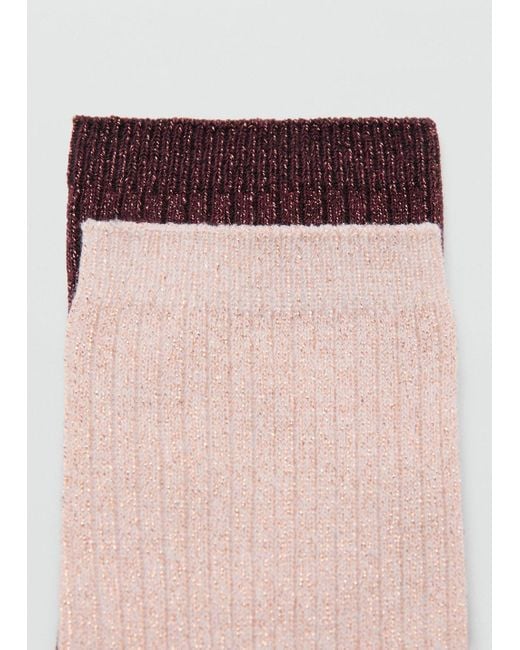 Mango Pink 2Er-Pack Lurexsocken Mit Rippmuster