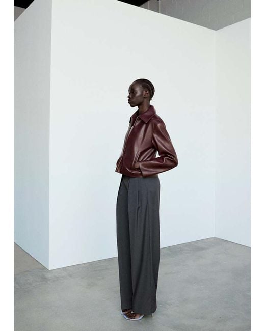Mango Gray Straight-Fit Pleated Trousers