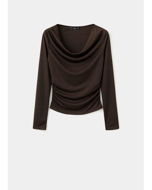 Mango Gray Fitted Top With Draped Neckline