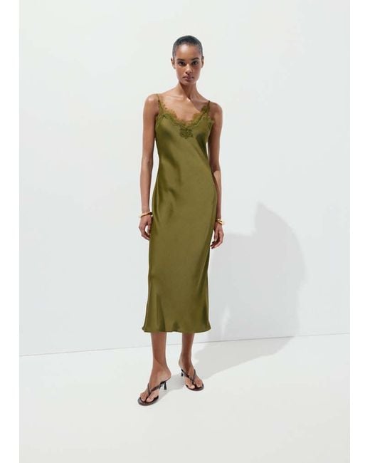 Mango Green Satin Camisole Dress