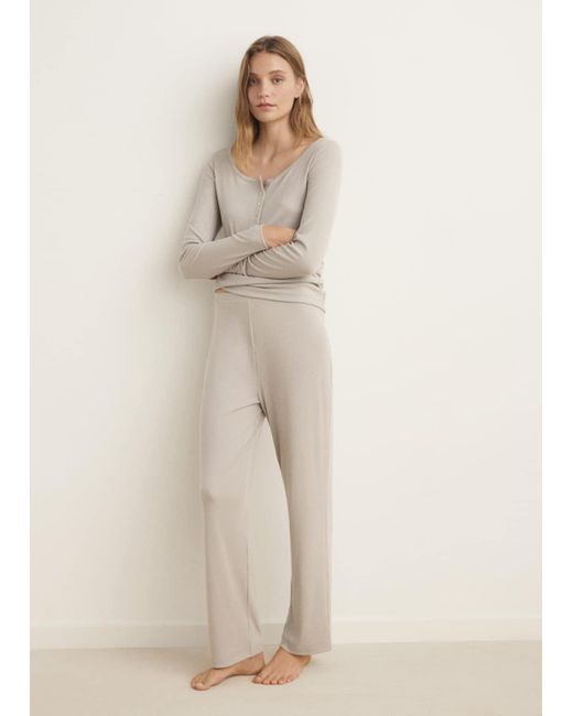 Mango Natural Ribbed-Knit Pyjama Trousers