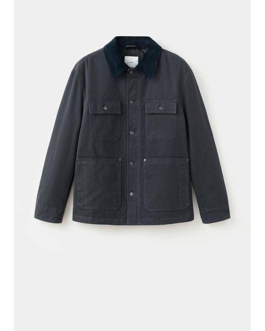 Mango Blue Quilted Jacket With Corduroy Collar for men