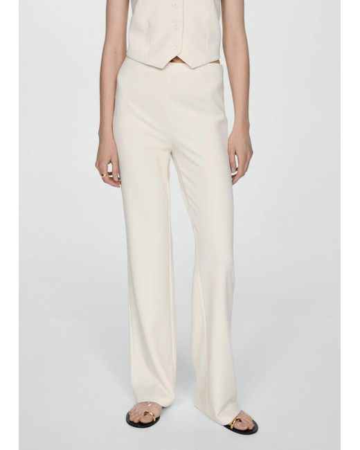 Mango White Straight Knitted Trousers