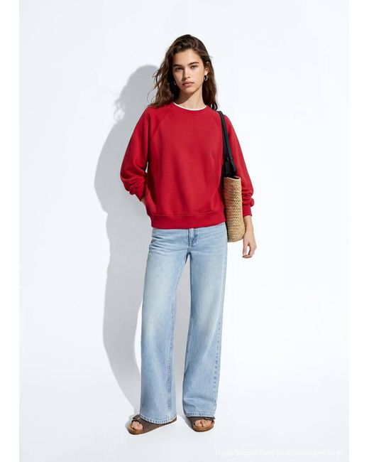 MANGO TEEN Red Cotton Sweatshirt With Stitching Detail