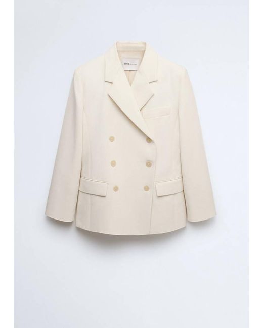 Mango White Double-Breasted Wool Blazer