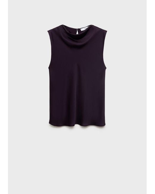 Mango Gray Satin Blouse With Draped Neck