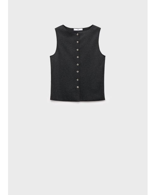 Mango Black Round Neck Buttoned Waistcoat