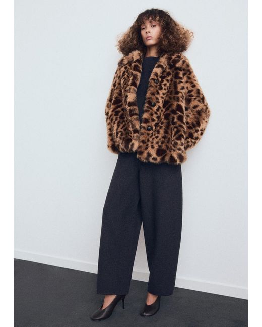 Mango White Leopard-Print Faux-Fur Coat