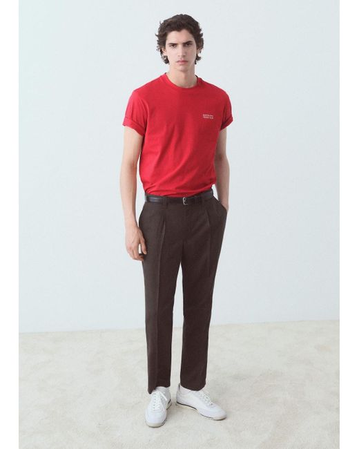 Mango Red Printed Text T-Shirt for men