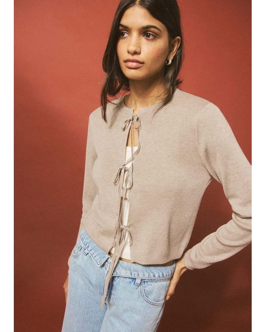 MANGO TEEN Brown Knitted Cardigan With Ties