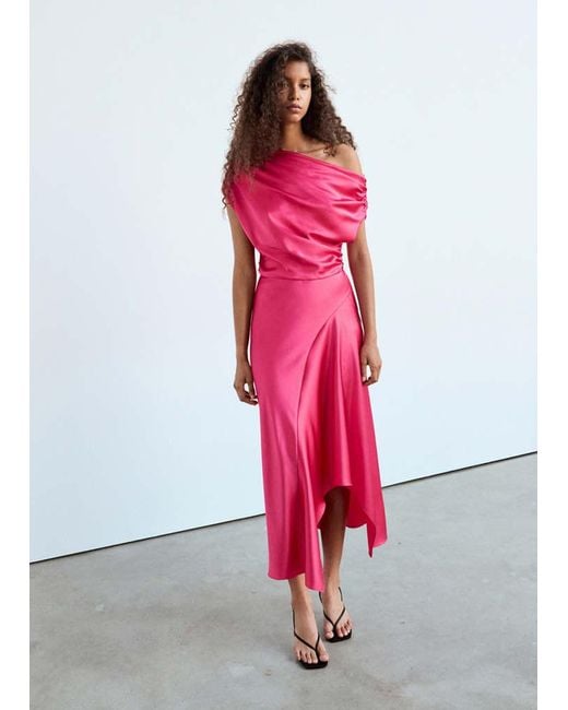 Mango Pink Asymmetric Silk Dress