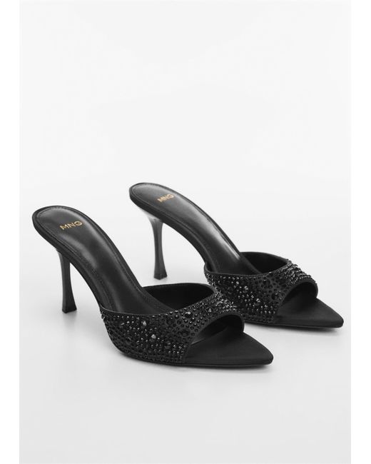 Mango Black Heeled Sandals With Rhinestone Detail