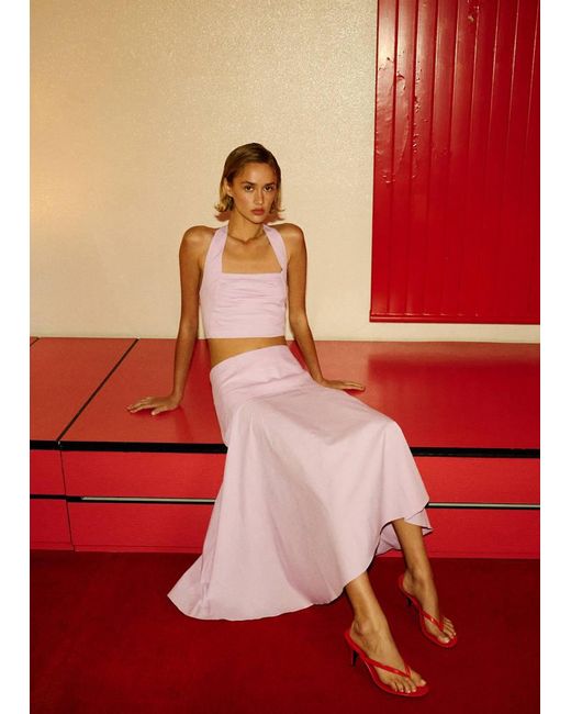 Mango Pink A-Line Skirt With Stitching Detail