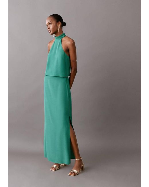 MANGO TEEN Green Long Skirt With Side Slit