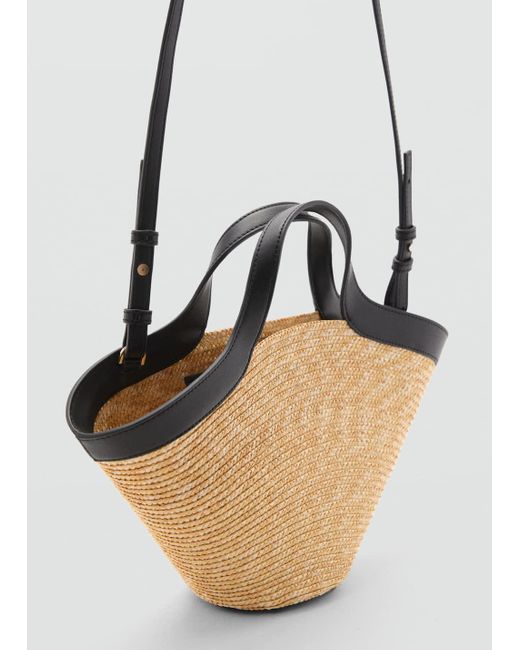 Mango Black Natural Fiber Basket Crossbody Bag