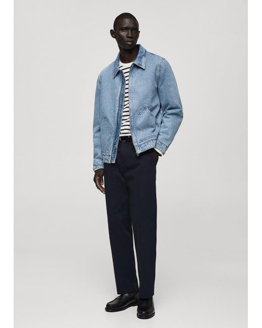 Mango Blue Quilted Denim Jacket for men