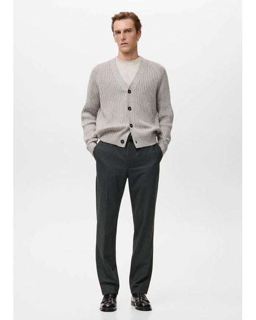 Mango Gray Regular Fit Micro-Check Trousers for men