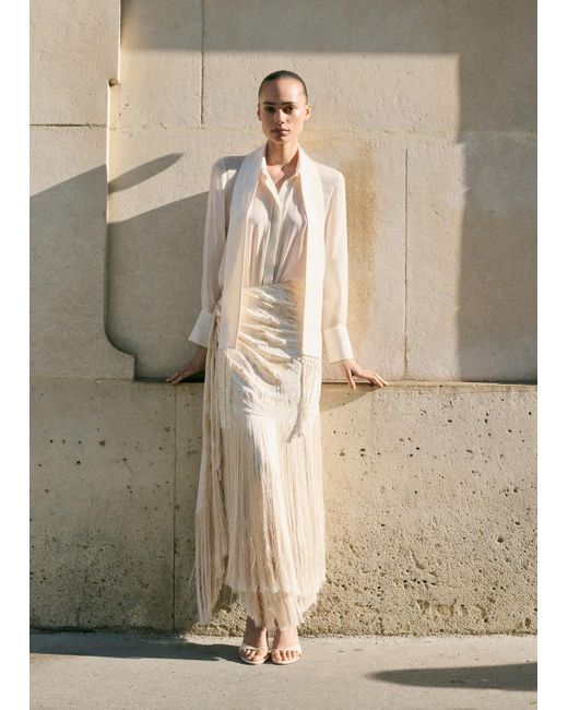 Mango Natural Pareo-Style Skirt With Embroidered Fringe