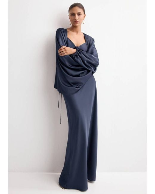 Mango Blue Satin Long Skirt