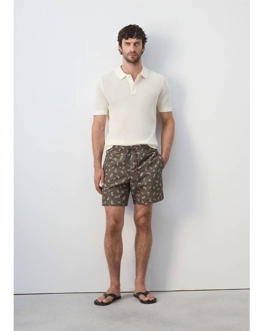 Mango White Printed Drawstring Swimming Costume for men