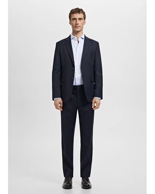 Mango Blue Slim-Fit Twill Fabric Dress Shirt for men