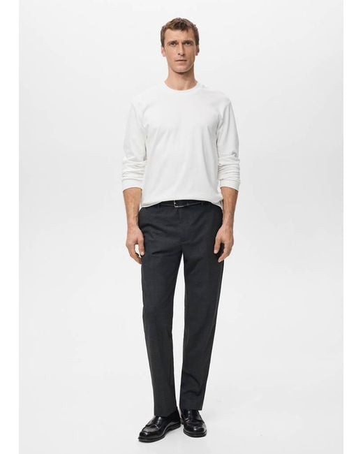 Mango White Long Sleeve Regular Fit T-Shirt for men