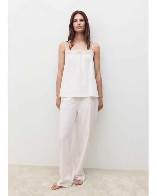 Mango White Cotton Top With Lace Straps