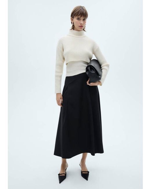 Mango White Long Flared Skirt