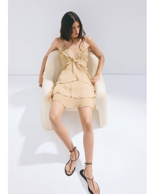 Mango White Ruffle Dress With Bead Detail