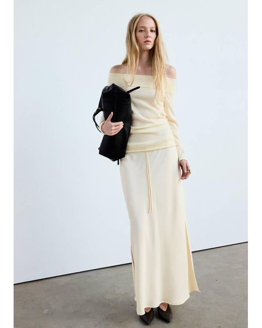 Mango White Off-The-Shoulder Knitted Sweater