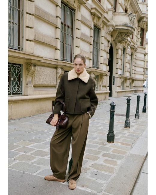 Mango Green Jacke Aus Wollmischung Mit Abnehmbarem Borg-Kragen