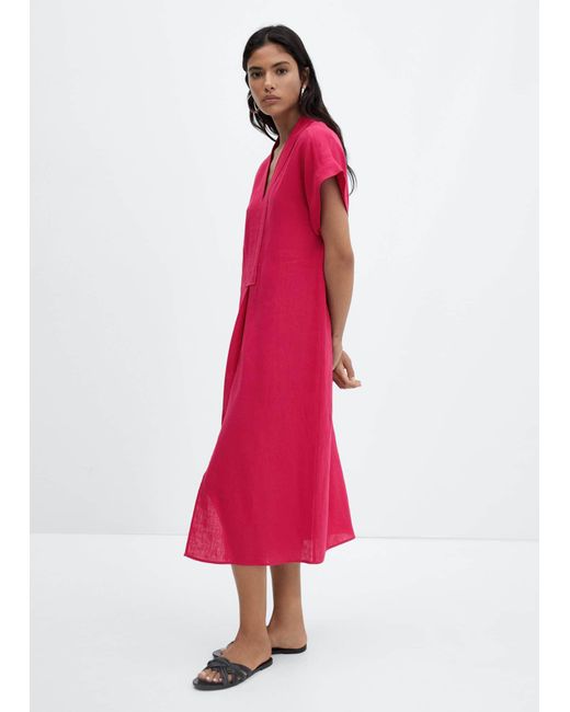Mango Red Linen-blend Shirt Dress