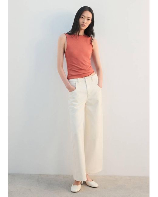 Mango White Scalloped Hem Top