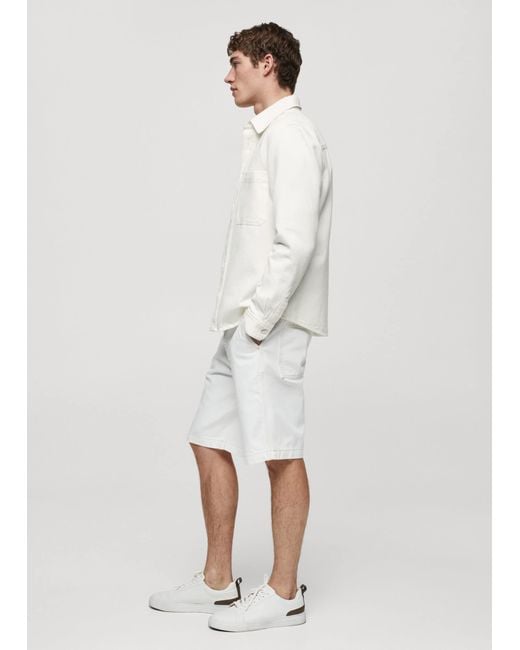 Mango White Regular Fit Cotton And Linen Overshirt Off for men