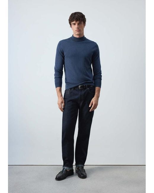 Mango Blue 100% Wool Turtleneck Sweater for men