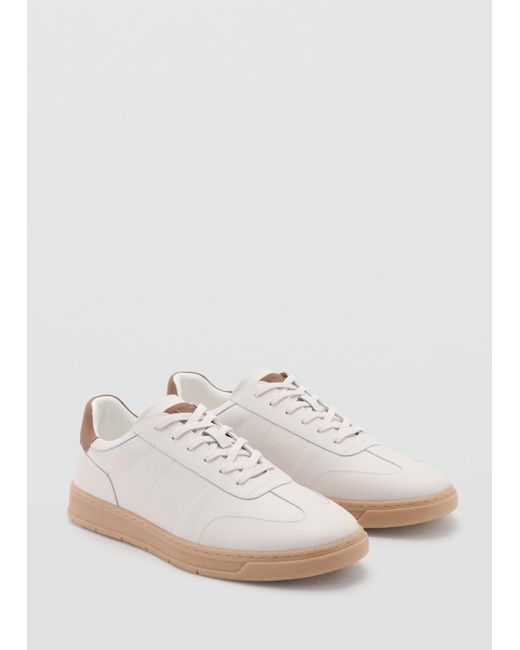 Mango White Contrasting Panel Leather Sneakers for men