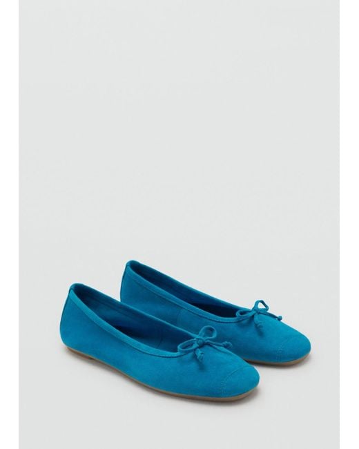 Mango Blue Bow Suede Ballerina