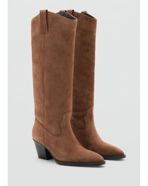 Mango Brown Heeled Leather Boots