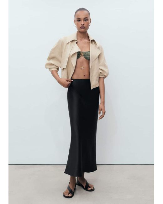 Mango White Satin Long Skirt