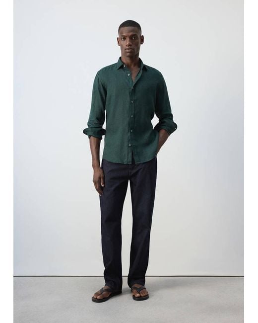 Mango Green 100% Linen Regular-Fit Shirt for men