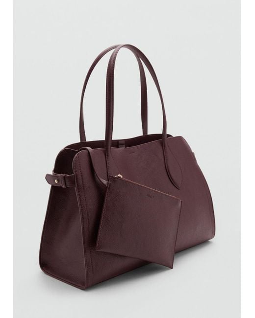 Borsa Media Similpelle Follata Bordeaux di Mango in Purple