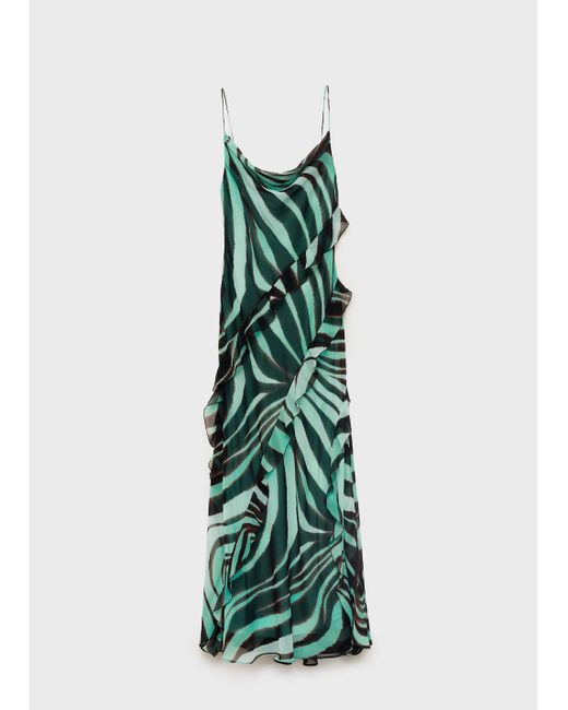 Mango Green Zebra-Print Dress With Ruffles