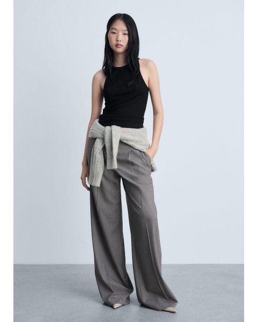 Mango Black Fine Ribbed Knit Top