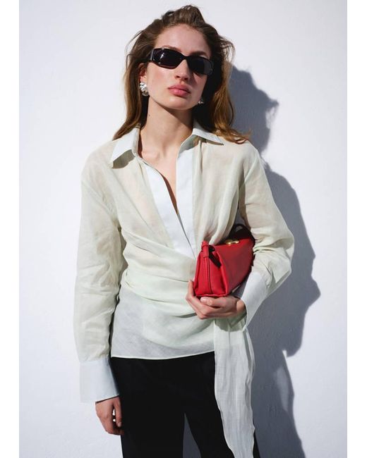 Mango Gray Leather Shoulder Bag With Metal Detail