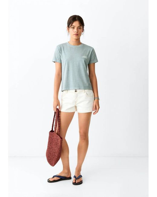 MANGO TEEN Blue Printed Cotton-Blend T-Shirt