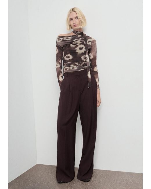 Mango Brown Floral-Print T-Shirt With Scarf