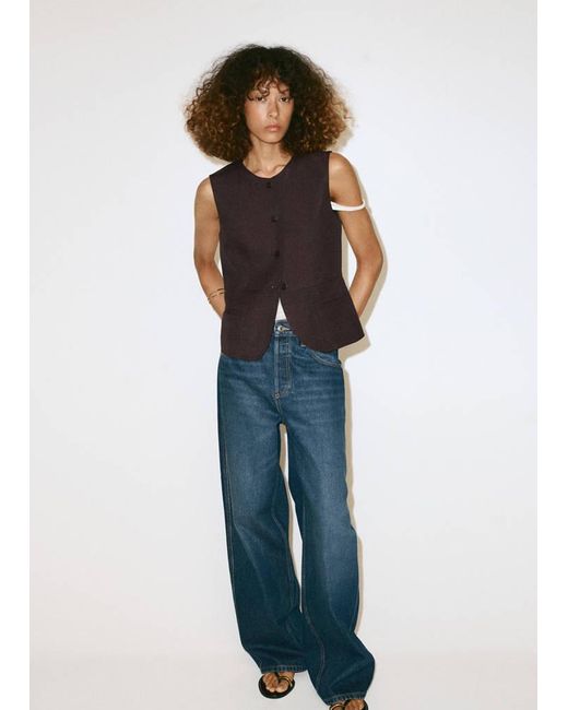 Mango Blue Lyocell Buttoned Gilet