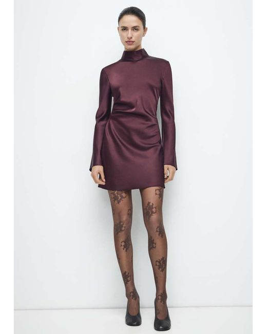 Mango Red Satin Dress With Pleat Detail