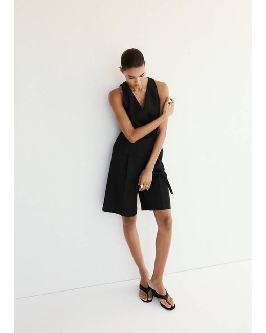 Mango Natural Linen Blend Cross-Over Jumpsuit