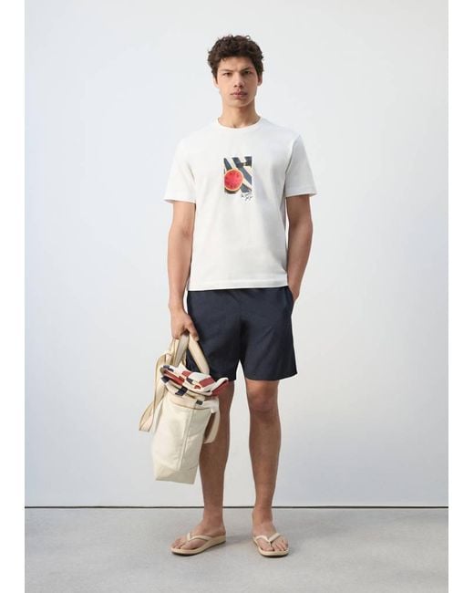 Mango White 100% Cotton Printed T-Shirt for men